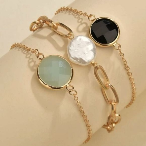 rooftop cat boutique Jewelry - SET OF 3 gold stone bracelets